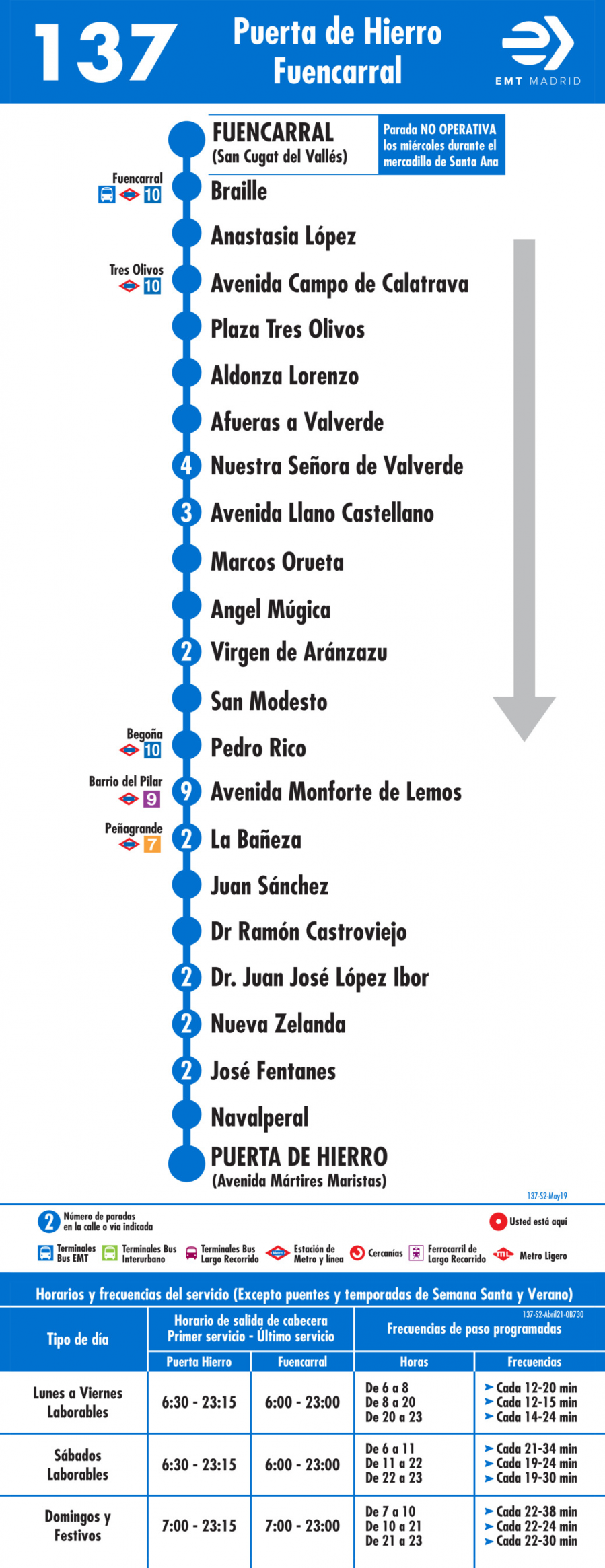 Horarios de autobús 137: Ciudad Puerta de Hierro - Fuencarral