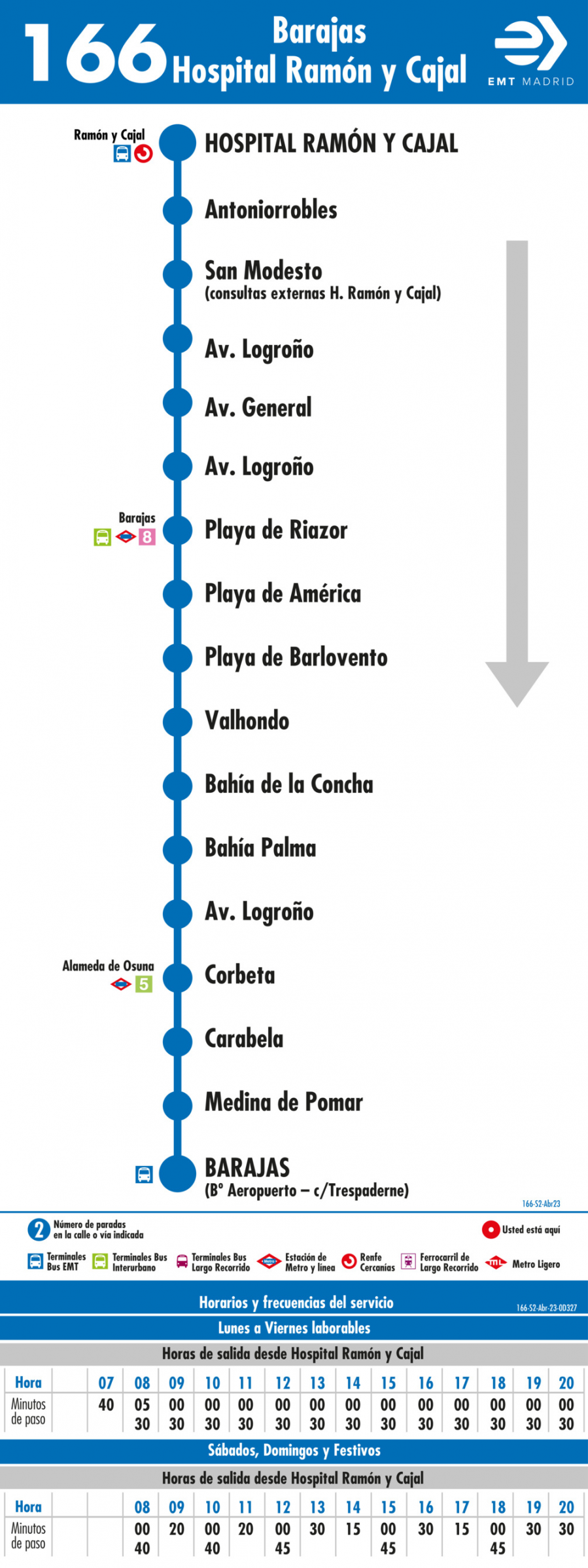 Horarios de autobús 166: Barajas - Hospital Ramón y Cajal