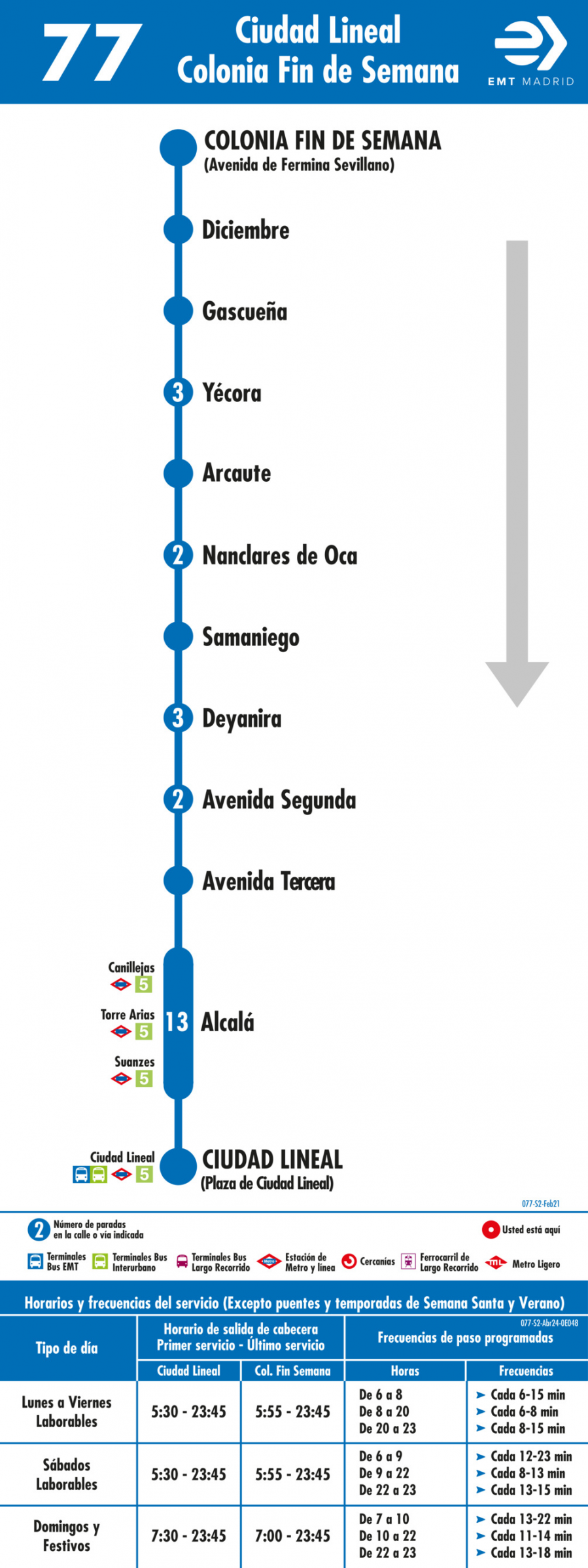 Horario de vuelta