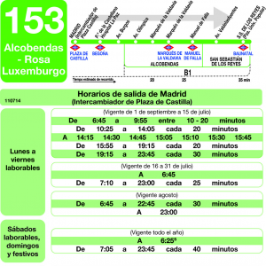 Horario de ida Línea 153 Autobuses Interurbanos
