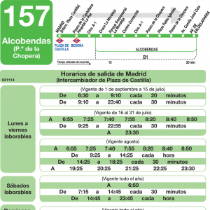 Horario de ida Línea 157 Autobuses Interurbanos