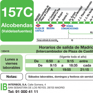 Horario de ida Línea 157-C Autobuses Interurbanos