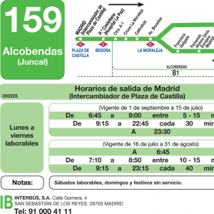 Horario de ida Línea 159 Autobuses Interurbanos