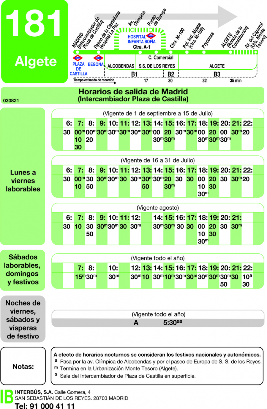 Horario de ida