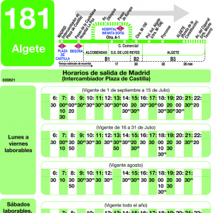 Horario de ida Línea 181 Autobuses Interurbanos