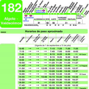 Horario de ida Línea 182 Autobuses Interurbanos