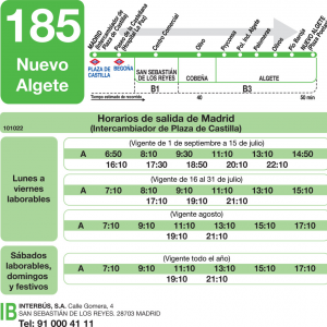 Horario de ida Línea 185 Autobuses Interurbanos