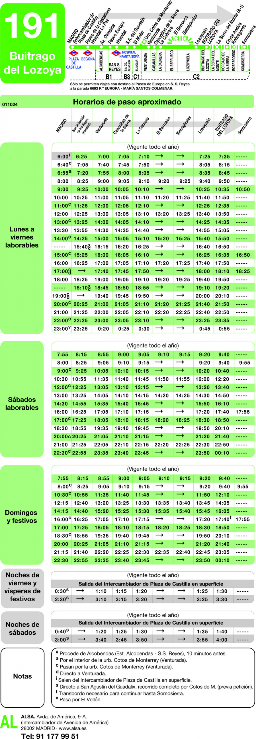 Horario de ida