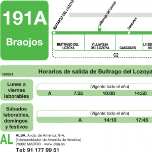 Horario de ida Línea 191-A Autobuses Interurbanos