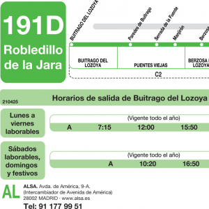 Horario de ida Línea 191-D Autobuses Interurbanos