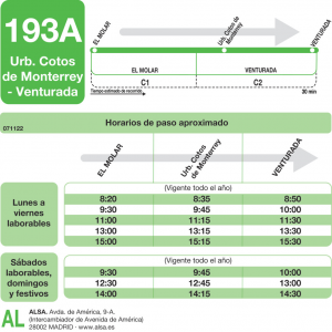 Horario de ida Línea 193-A Autobuses Interurbanos