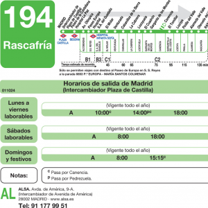 Horario de ida Línea 194 Autobuses Interurbanos