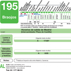 Horario de ida Línea 195 Autobuses Interurbanos