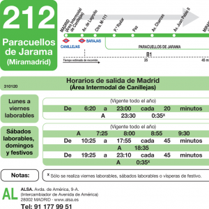 Horario de ida Línea 212 Autobuses Interurbanos
