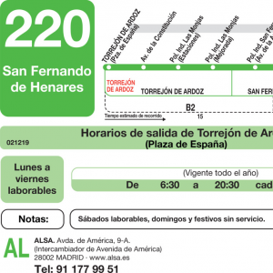 Horario de ida Línea 220 Autobuses Interurbanos