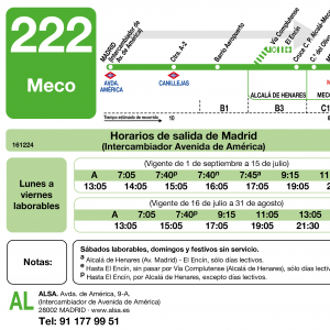 Horario de ida Línea 222 Autobuses Interurbanos