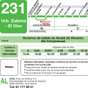 Horario de ida Línea 231 Autobuses Interurbanos