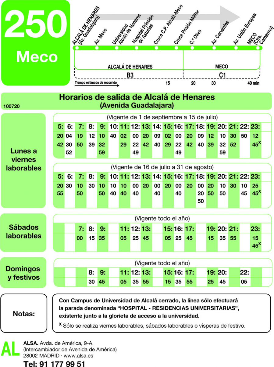 Horario de ida