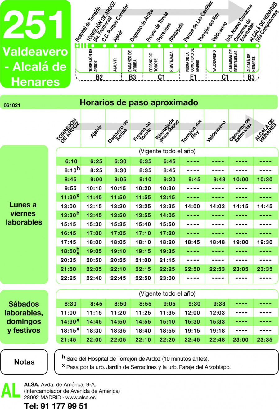 Horario de ida