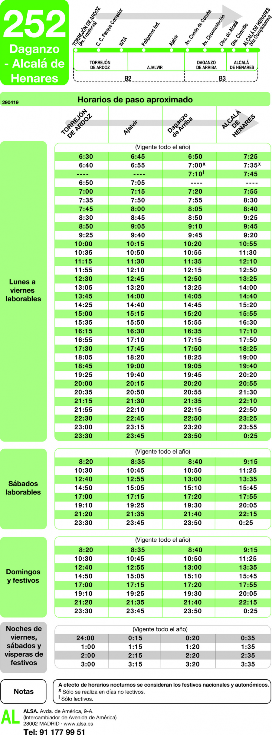 Horario de ida