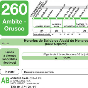 Horario de ida Línea 260 Autobuses Interurbanos