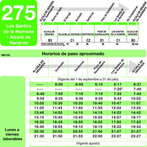 Horario de ida Línea 275 Autobuses Interurbanos