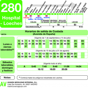 Horario de ida Línea 280 Autobuses Interurbanos