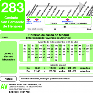 Horario de ida Línea 283 Autobuses Interurbanos