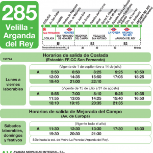 Horario de ida Línea 285 Autobuses Interurbanos