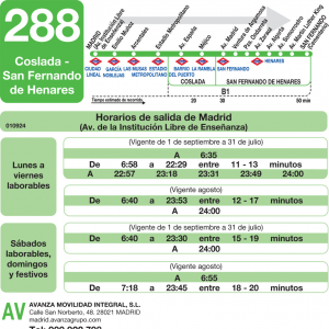 Horario de ida Línea 288 Autobuses Interurbanos