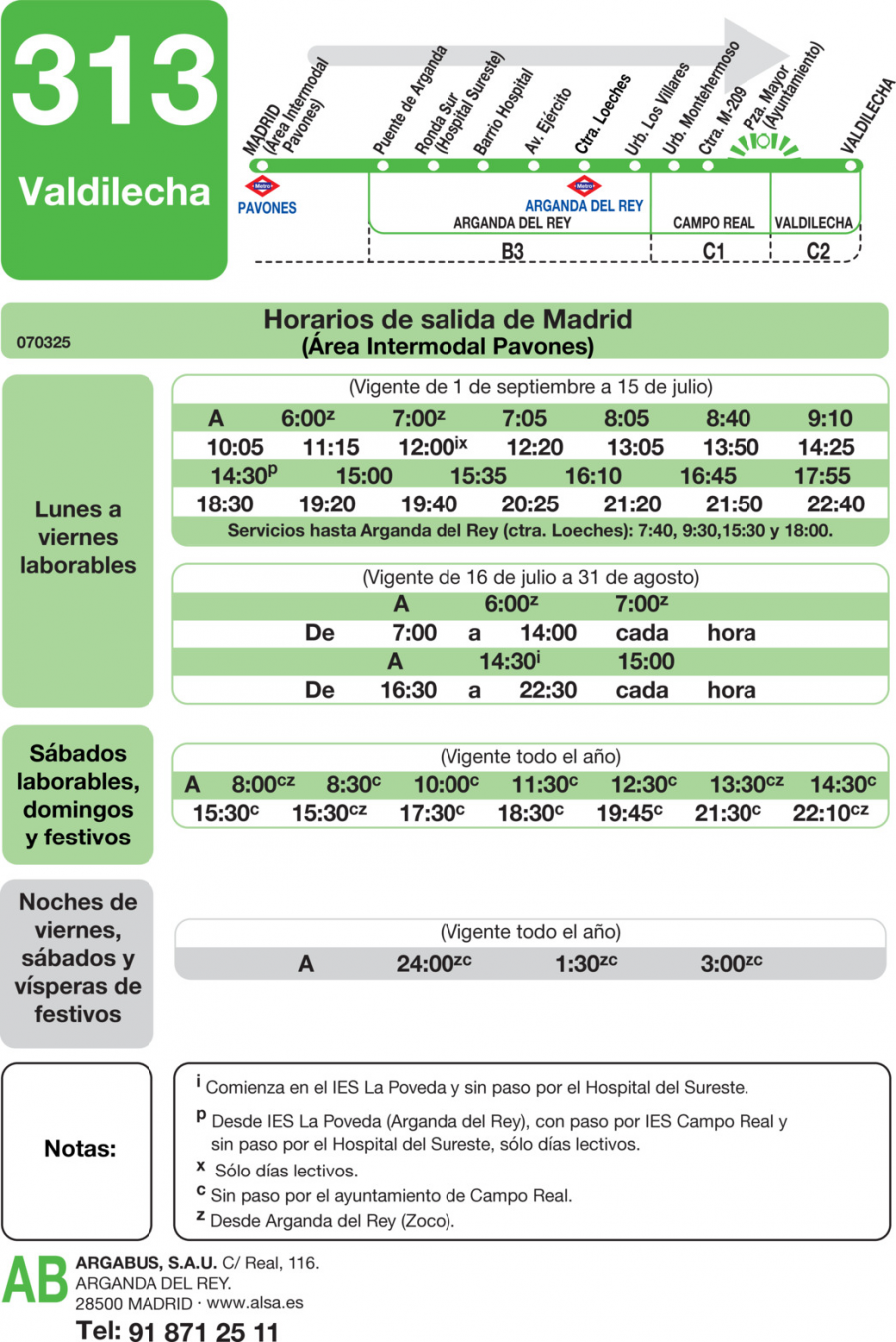 Horario de ida