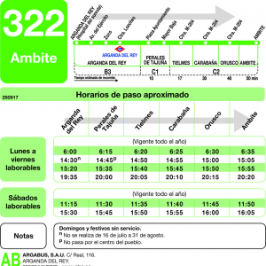Horario de ida Línea 322 Autobuses Interurbanos