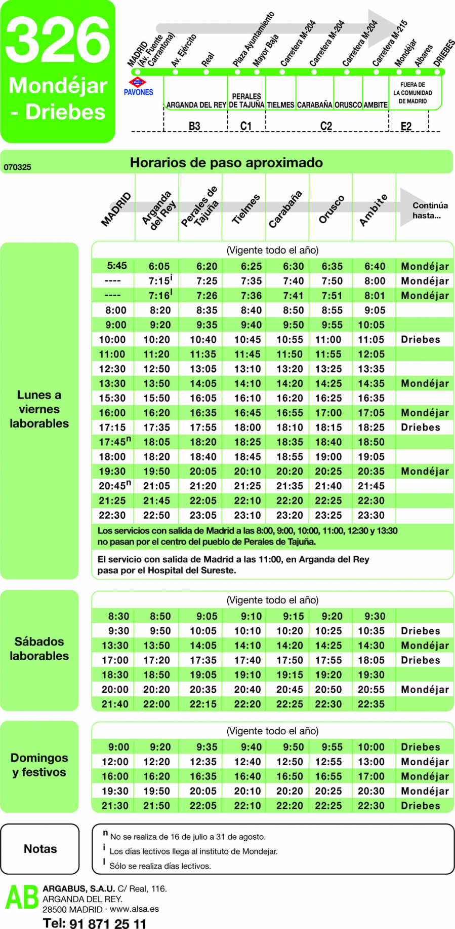 Horario de ida