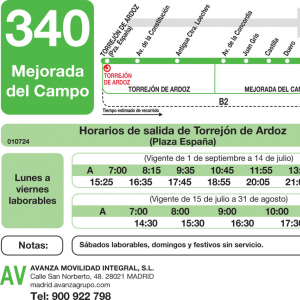 Horario de ida Línea 340 Autobuses Interurbanos