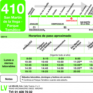 Horario de ida Línea 410 Autobuses Interurbanos