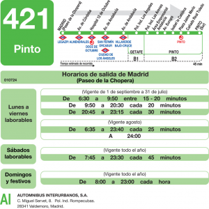 Horario de ida Línea 421 Autobuses Interurbanos
