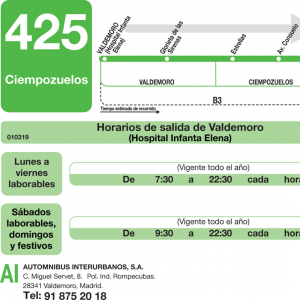 Horario de ida Línea 425 Autobuses Interurbanos