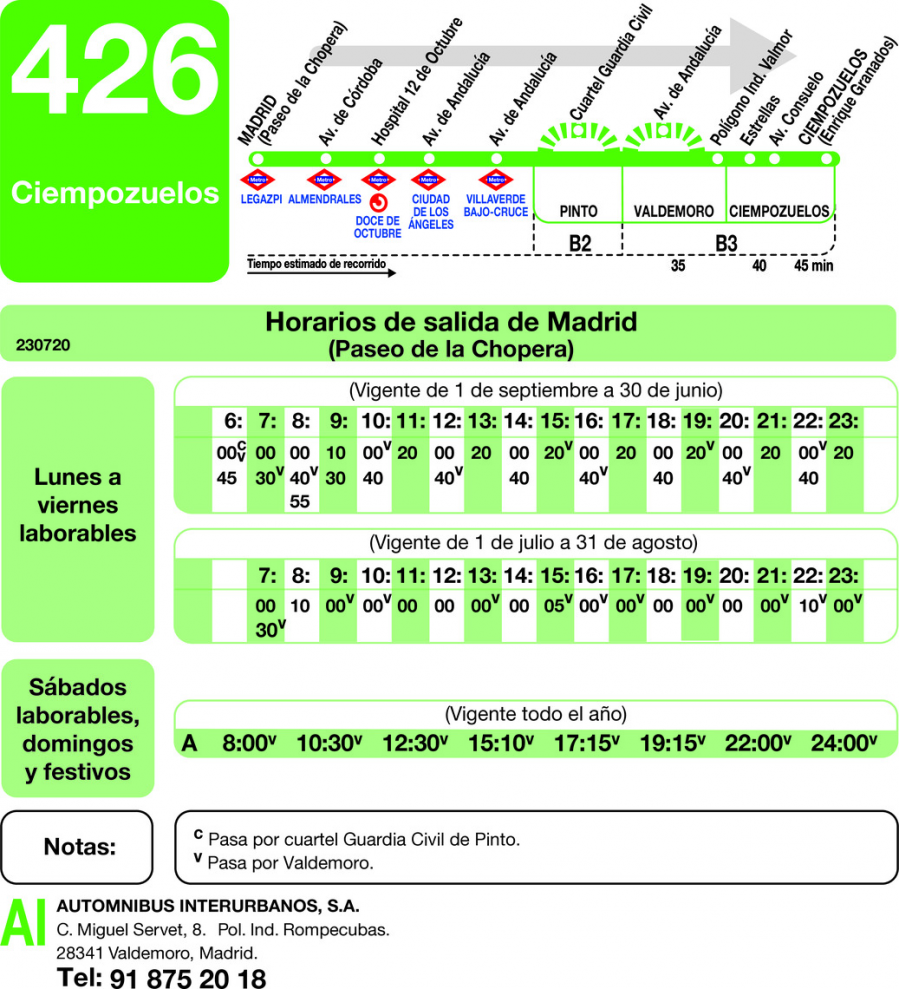 Horario de ida