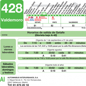 Horario de ida Línea 428 Autobuses Interurbanos