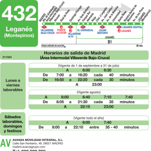 Horario de ida Línea 432 Autobuses Interurbanos