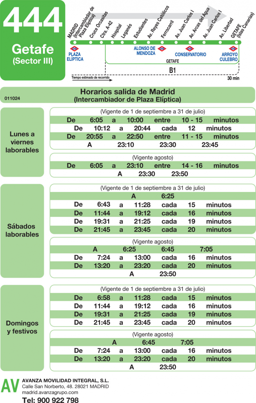 Horario de ida