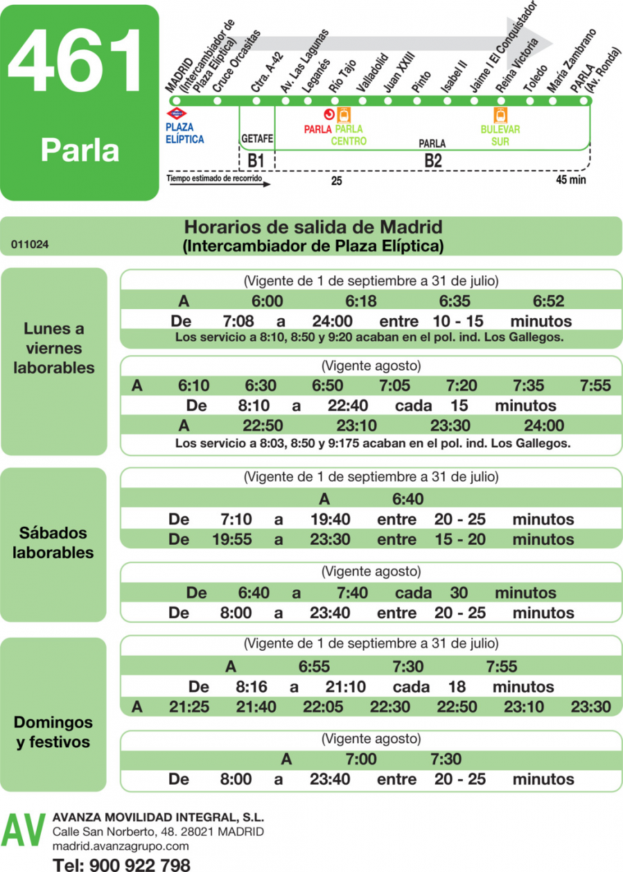 Horario de ida