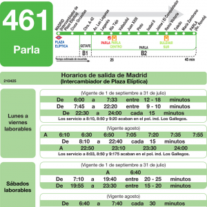 Horario de ida Línea 461 Autobuses Interurbanos