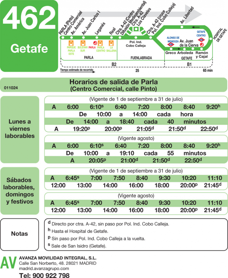 Horario de ida