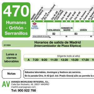 Horario de ida Línea 470 Autobuses Interurbanos