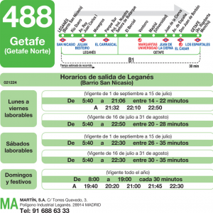 Horario de ida Línea 488 Autobuses Interurbanos