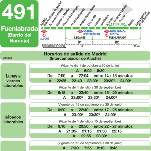 Horario de ida Línea 491 Autobuses Interurbanos