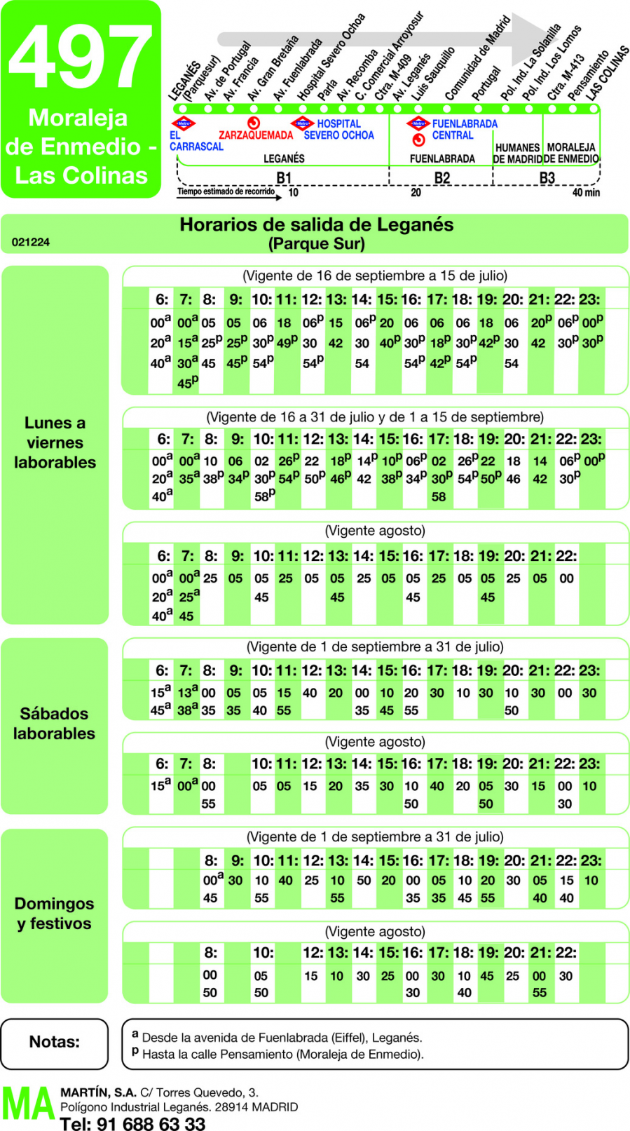 Horario de ida