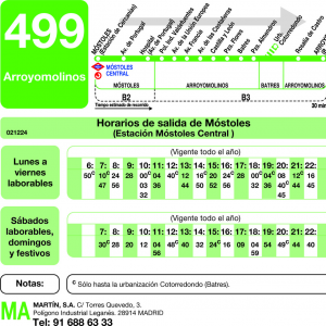 Horario de ida Línea 499 Autobuses Interurbanos
