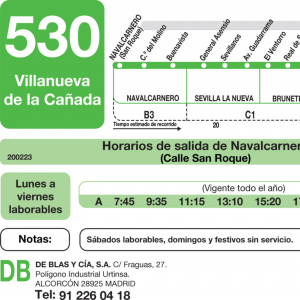 Horario de ida Línea 530 Autobuses Interurbanos